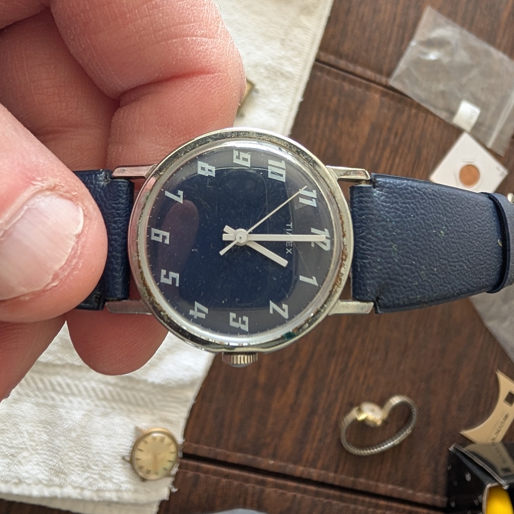 Timex Men’s Classic Navy Dial Leather Strap Watch